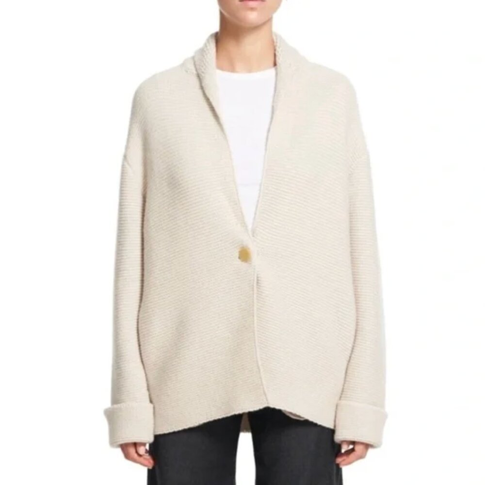 Theory Clairene Montana Wool Cashmere Sweater Jacket P Oatmeal Open Front Blazer